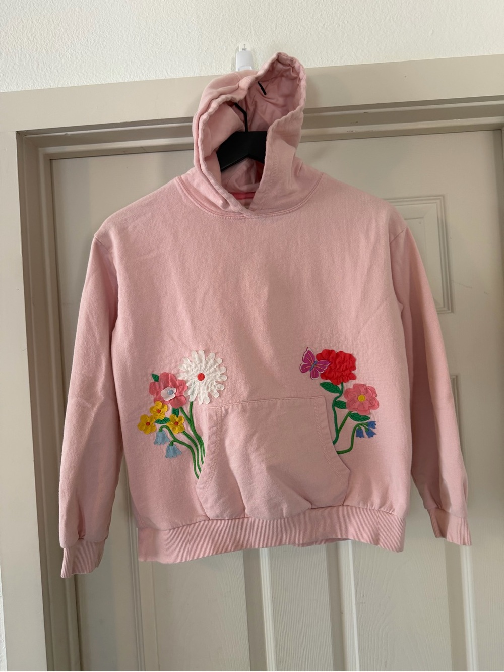 Mini Boden Pink Hoodie with Colorful Floral Appliqués size 10-12
